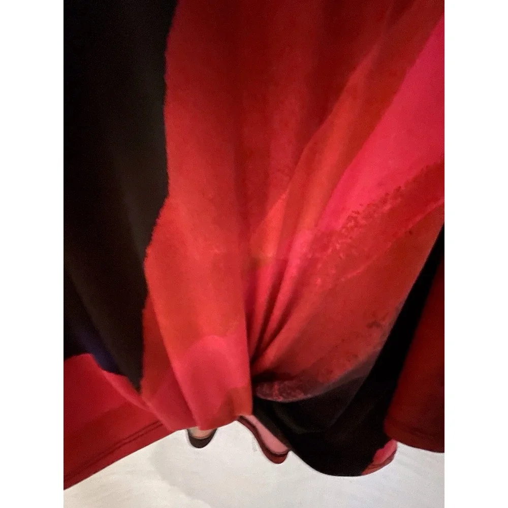Clara Sunwoo Twist Front Abstract Top XL Black Red Bell Sleeve Made in USA - Picture 11 of 13
